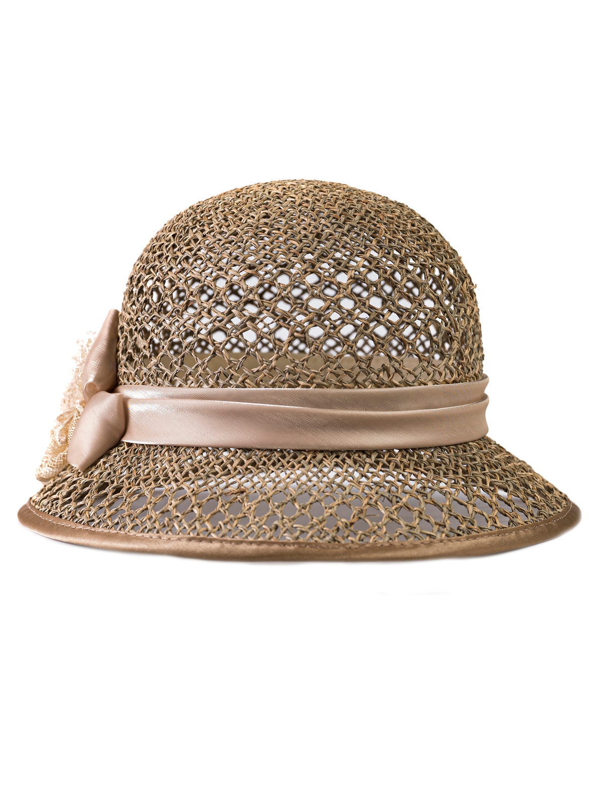 Соломенная шляпка № 19  с ажурным плетением по тулии и полю--1