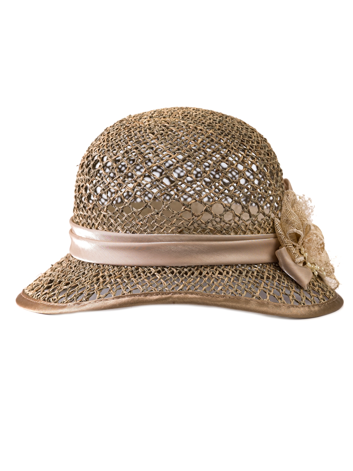 Соломенная шляпка № 19  с ажурным плетением по тулии и полю--2