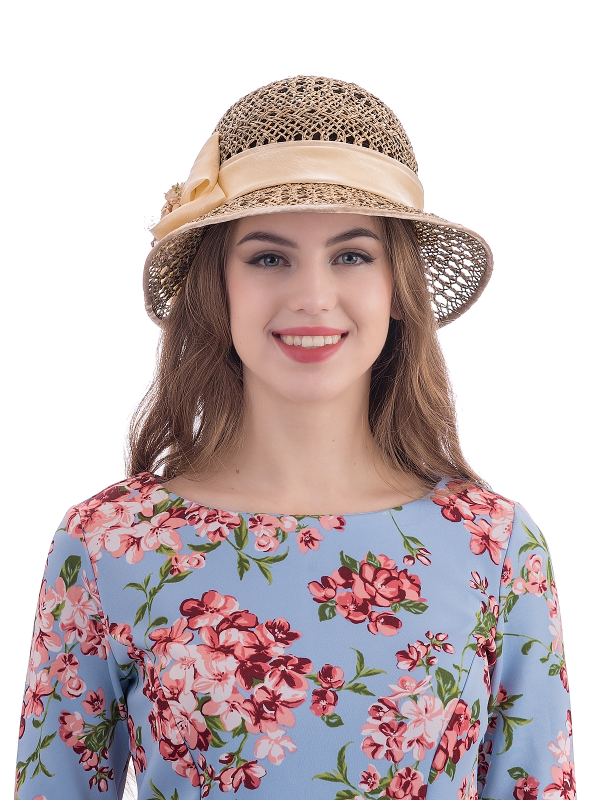 Соломенная шляпка № 19  с ажурным плетением по тулии и полю--8