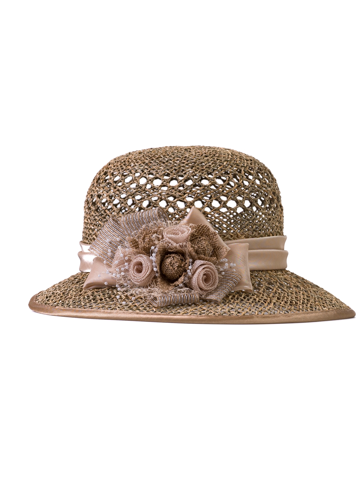 Соломенная шляпка № 2  с ажурным плетением по тулии и полю--3