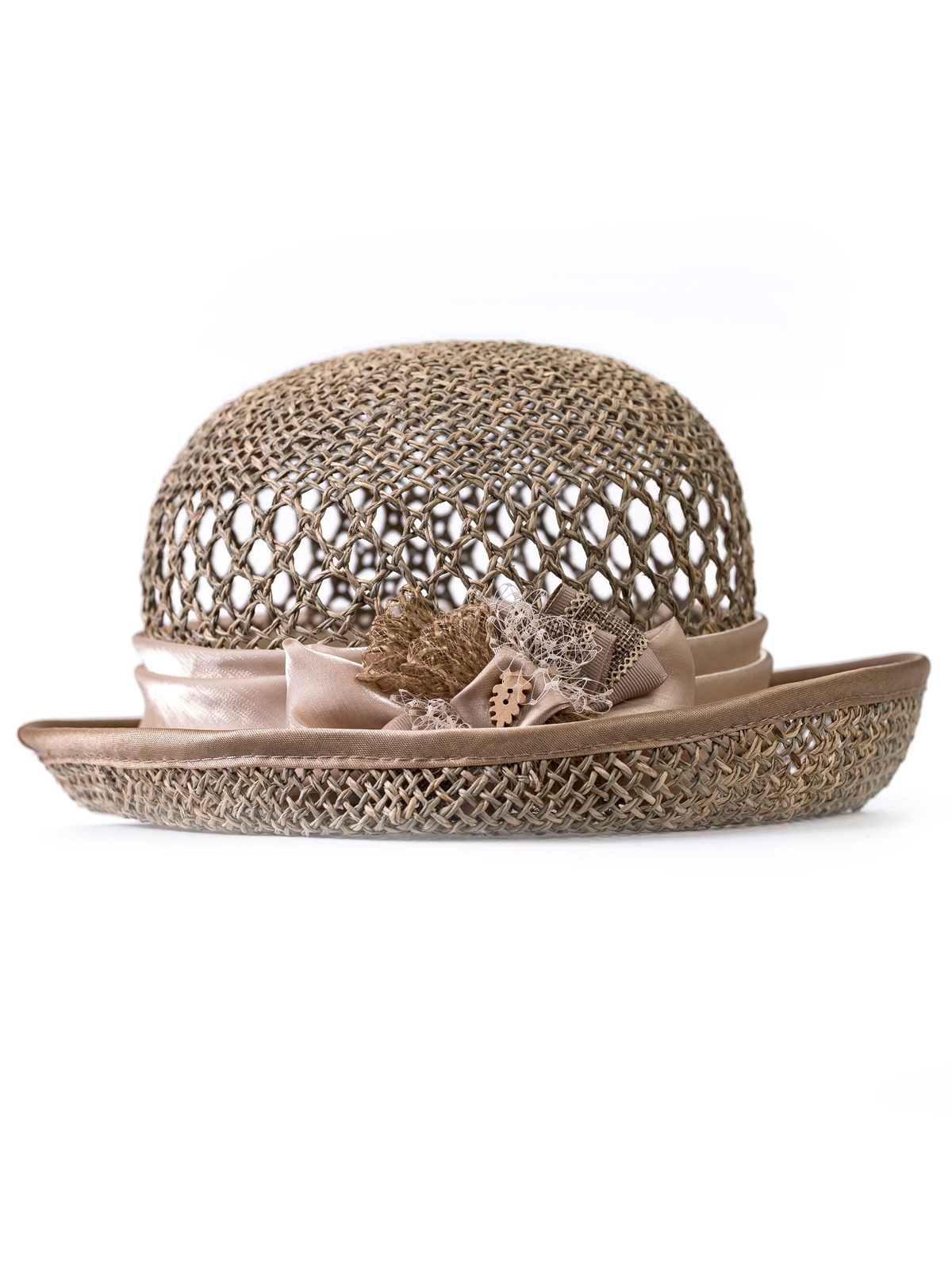 Соломенная шляпка № 20  с ажурным плетением по тулии--6