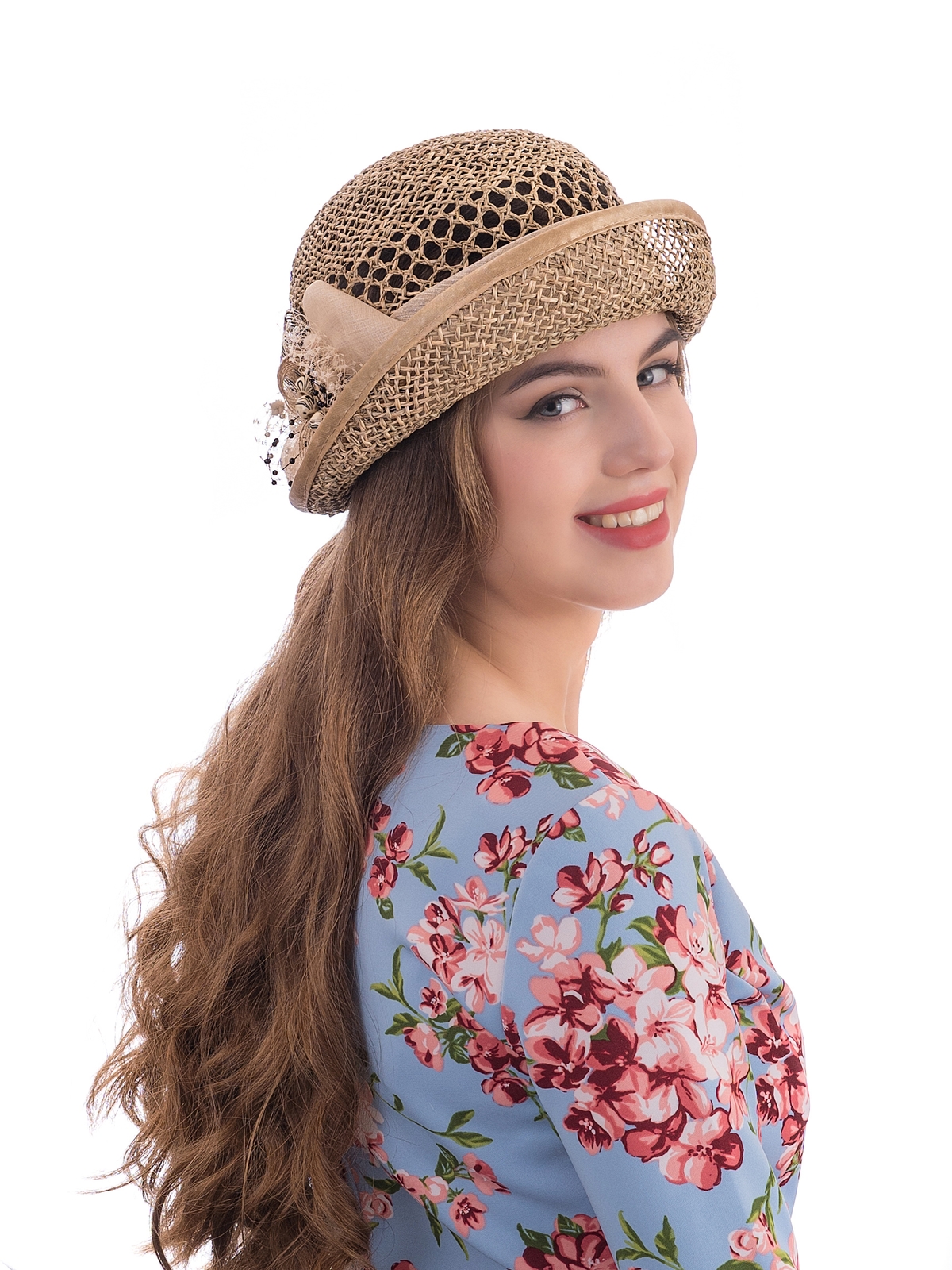 Соломенная шляпка № 20  с ажурным плетением по тулии--16