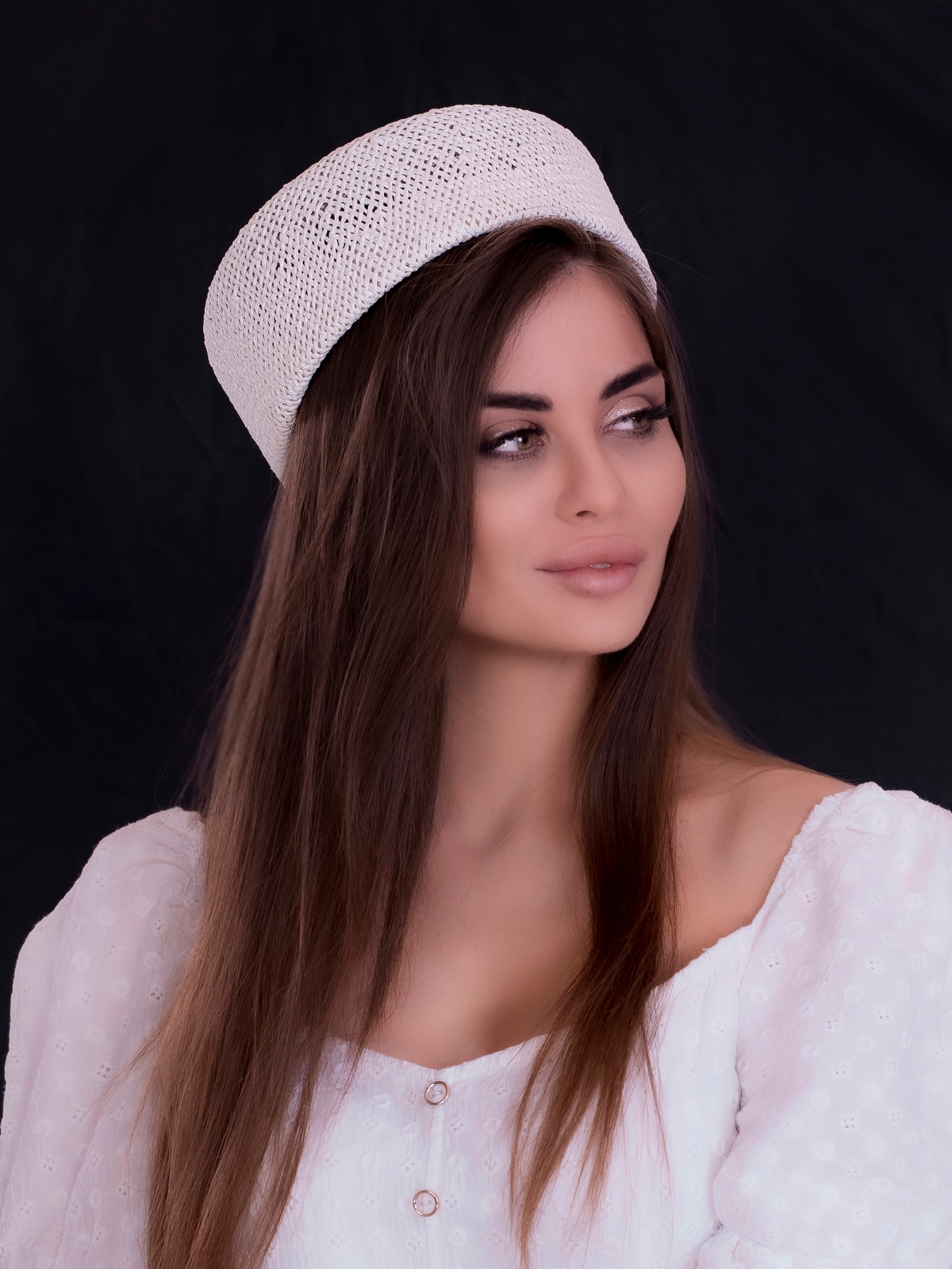 Соломенная шляпка ПилБокс  № 203 белый--1