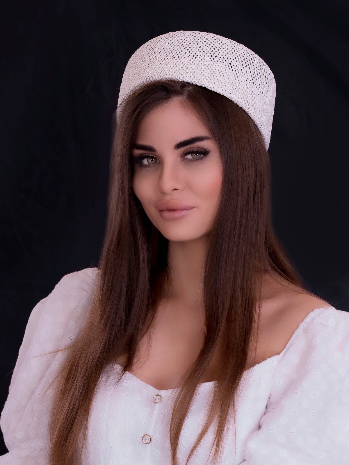 Соломенная шляпка ПилБокс  № 203 белый--5