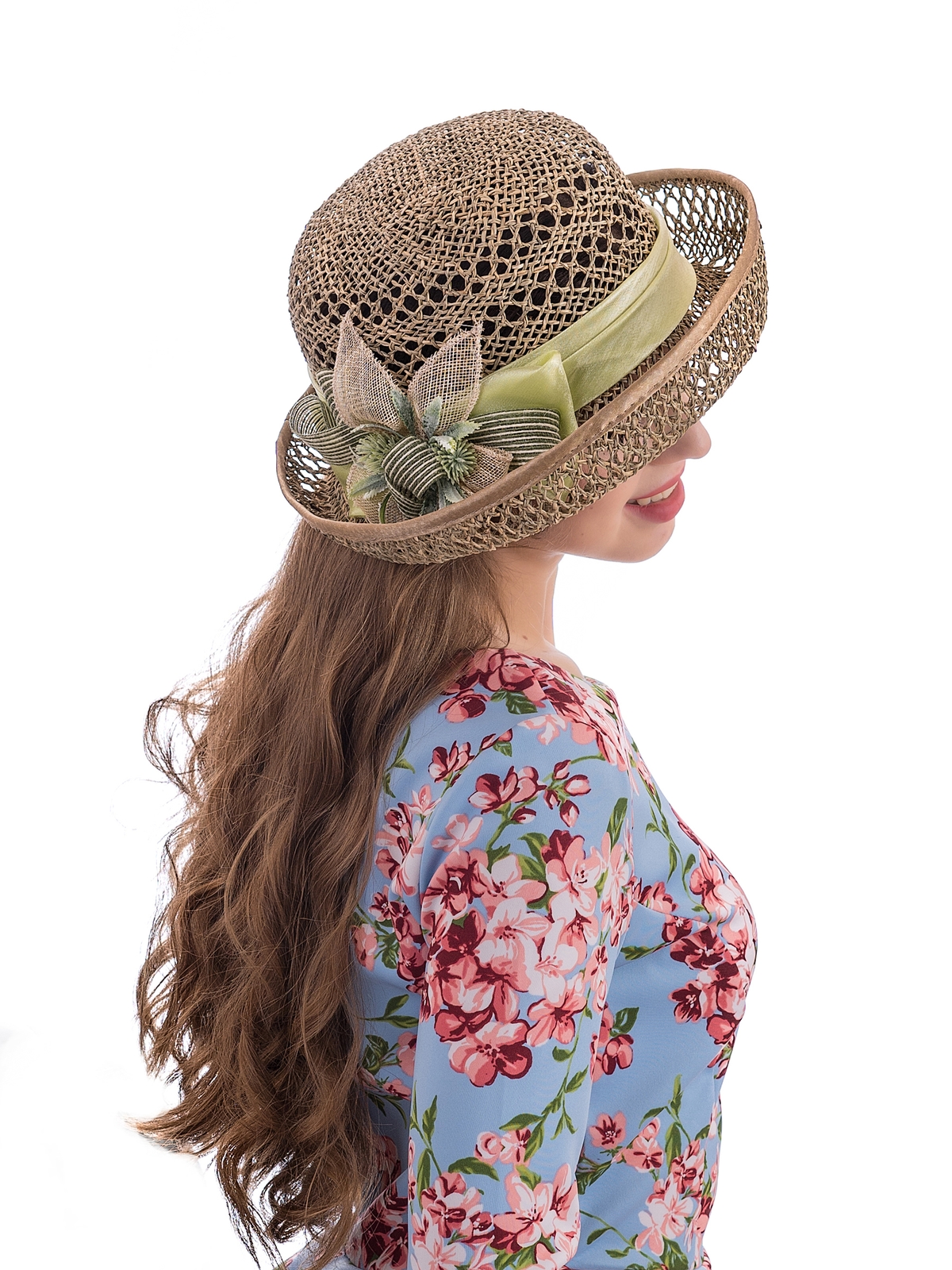 Соломенная шляпка № 22  с ажурным плетением по тулии и полю--8