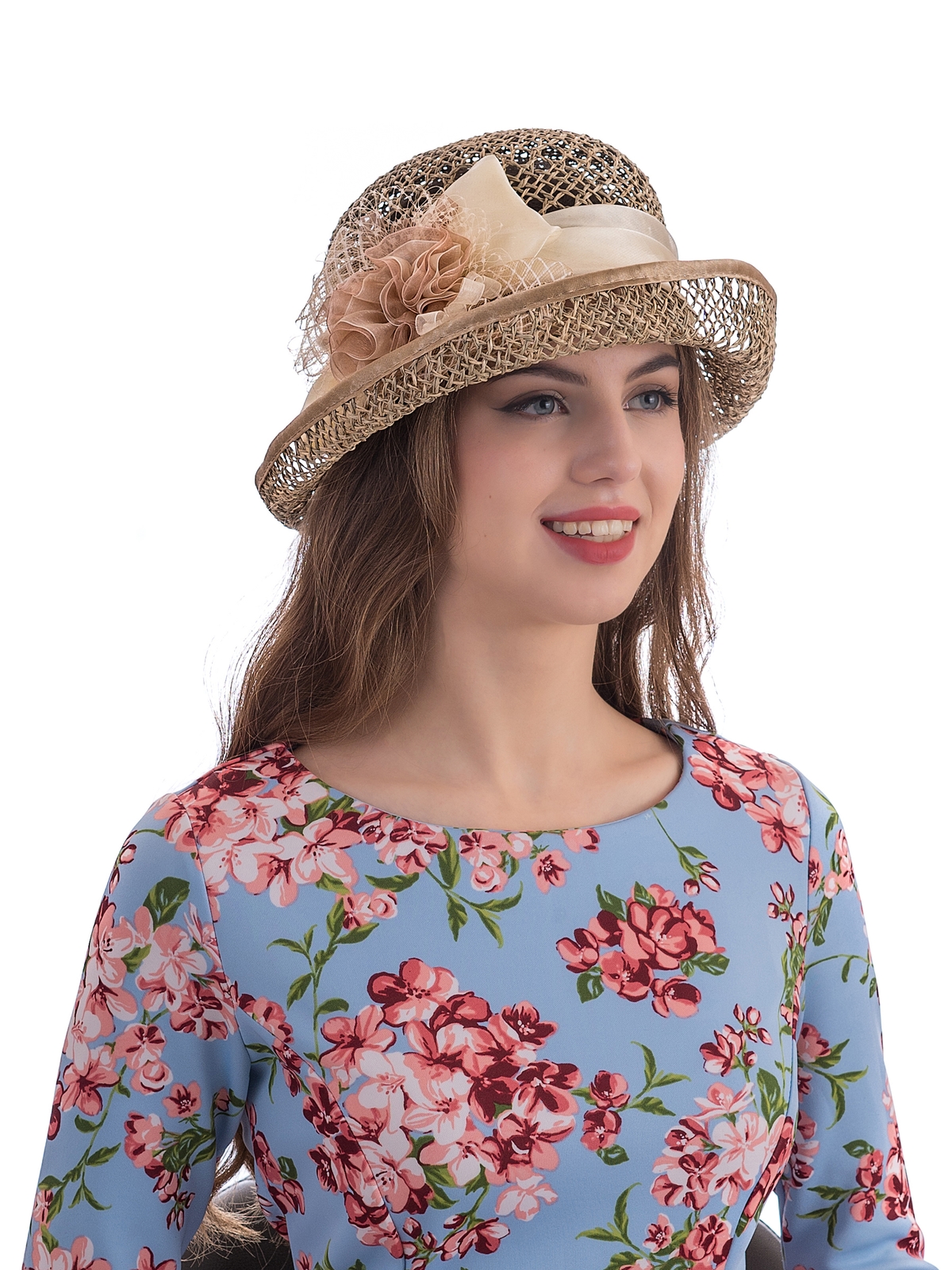 Соломенная шляпка № 22  с ажурным плетением по тулии и полю--12