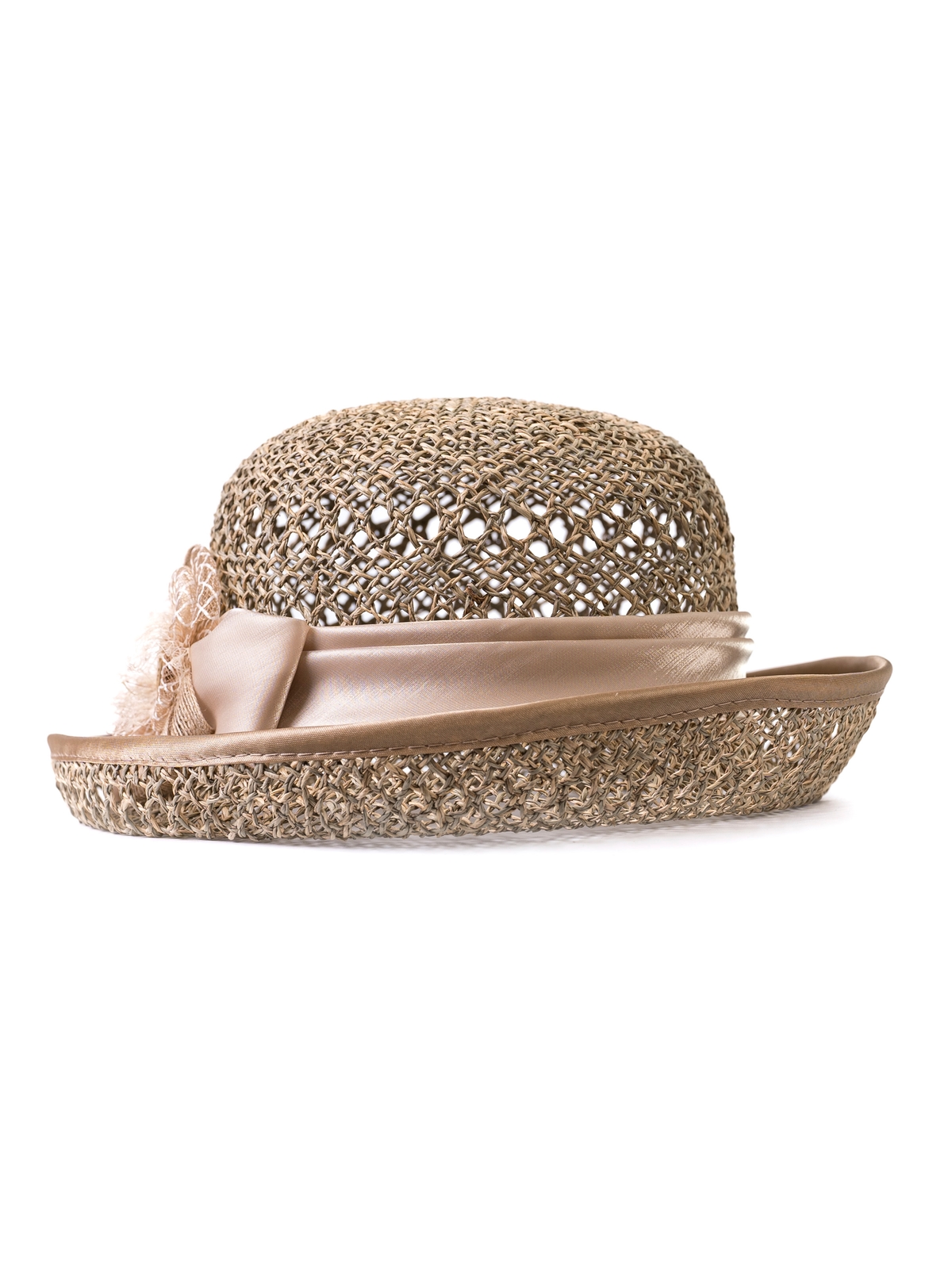 Соломенная шляпка № 22  с ажурным плетением по тулии и полю