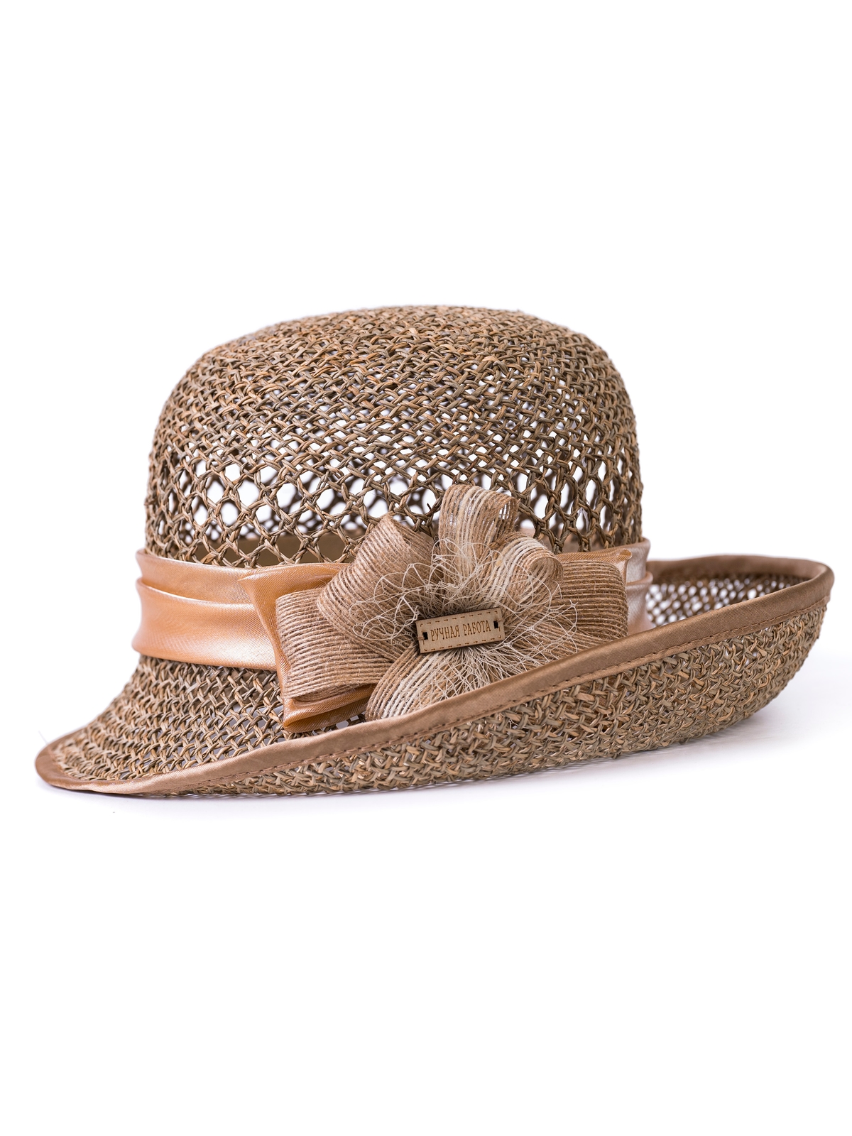 Соломенная шляпка № 25  с ажурным плетением по тулии