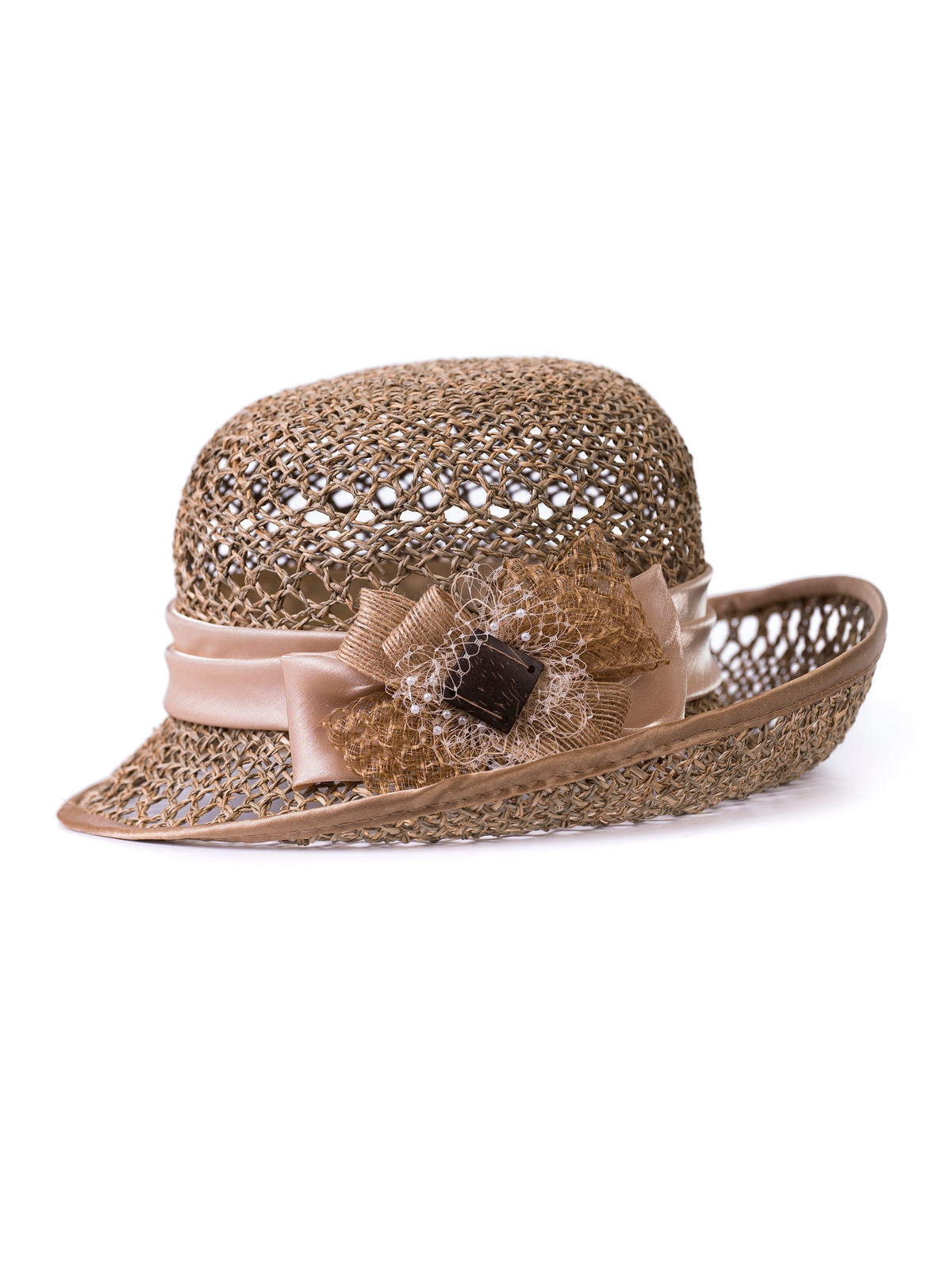 Соломенная шляпка № 25 с ажурным плетением по тулии и полю