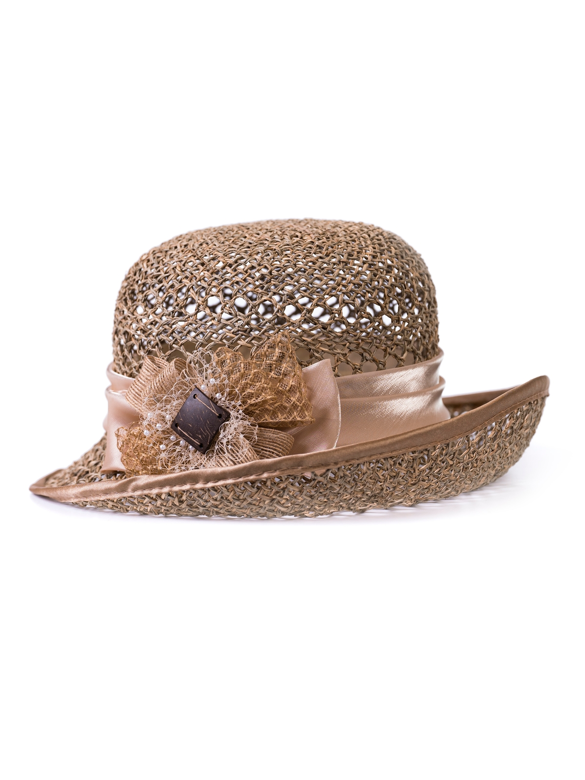 Соломенная шляпка № 25 с ажурным плетением по тулии и полю--1