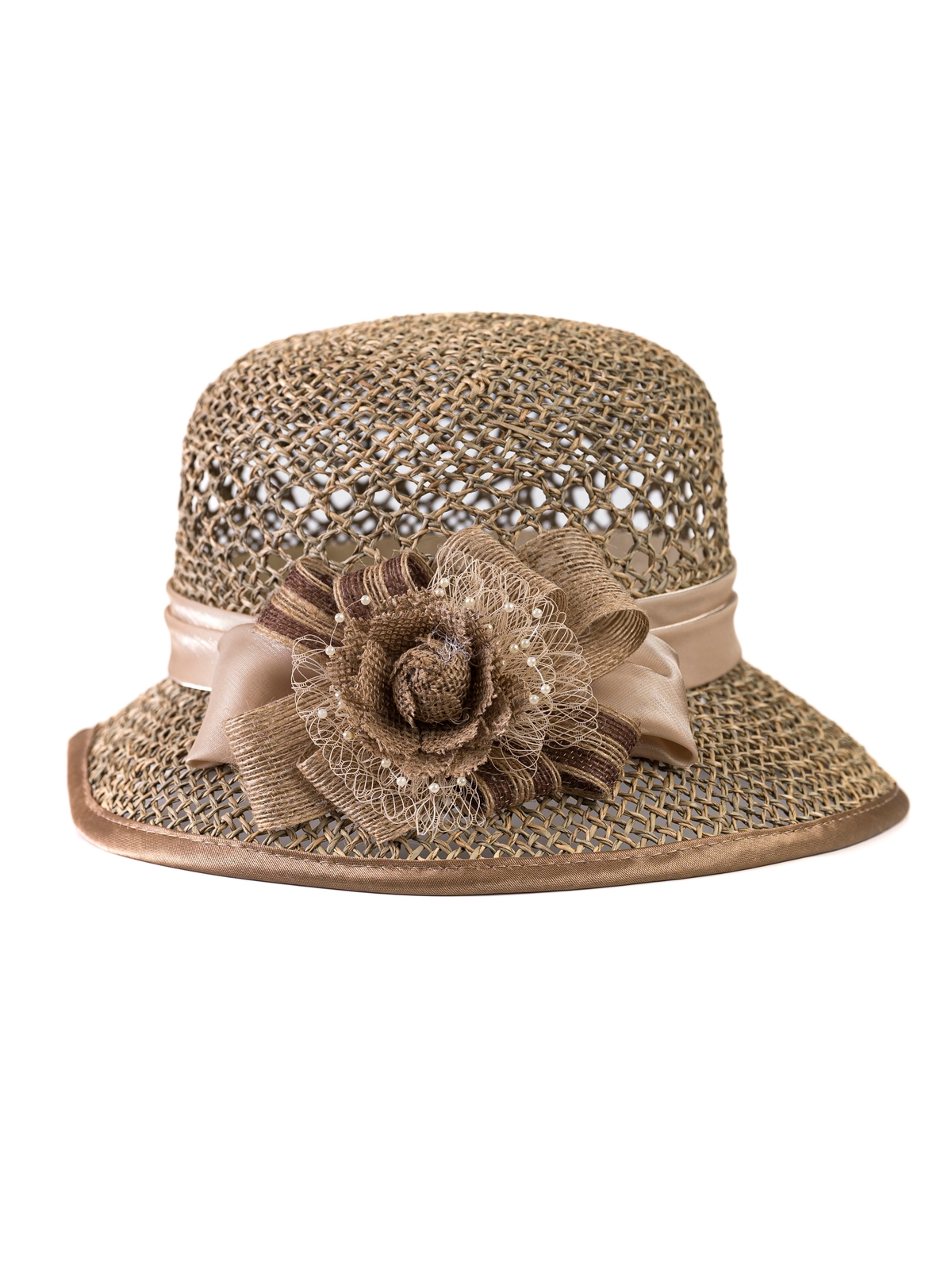 Соломенная шляпка № 26 с с ажурным плетением по тулии 