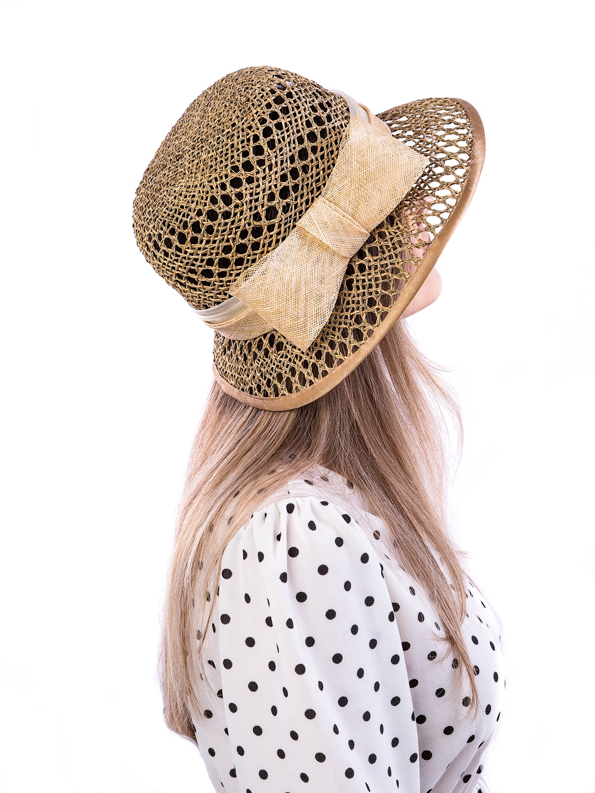 Соломенная шляпка № 26  с ажурным плетением по тулии и полю--4