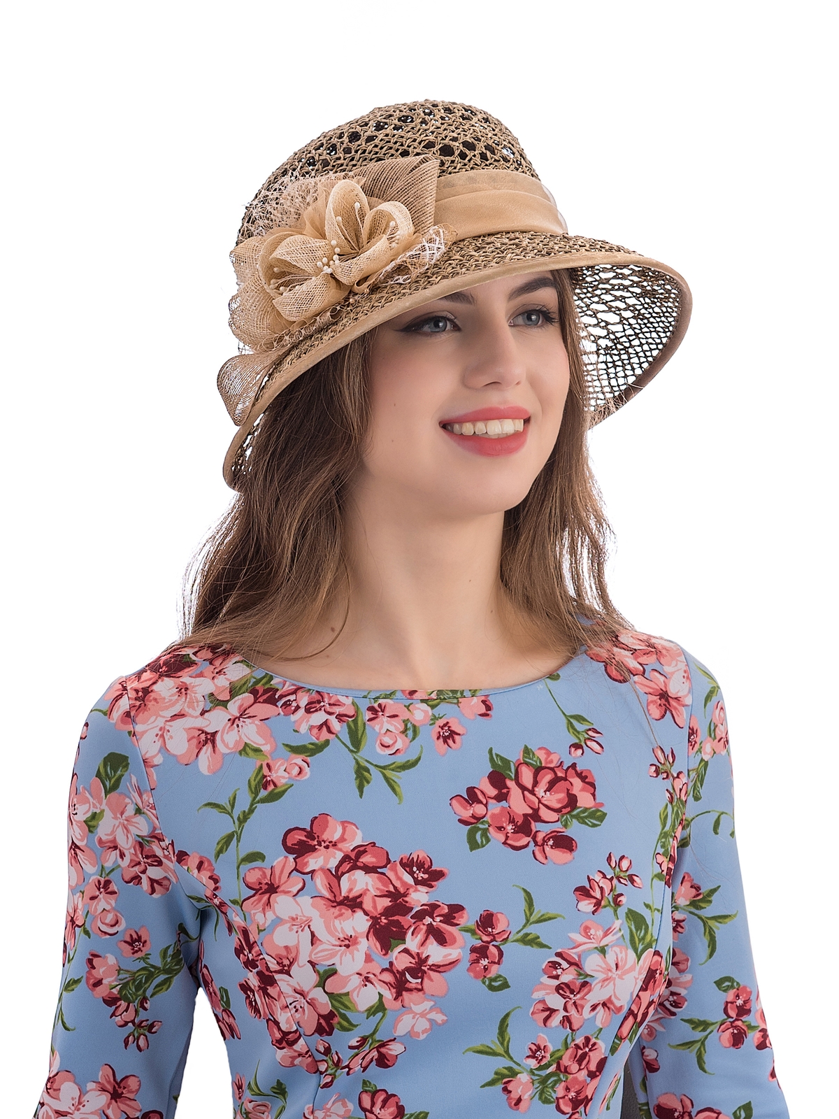 Соломенная шляпка № 26  с ажурным плетением по тулии и полю--8