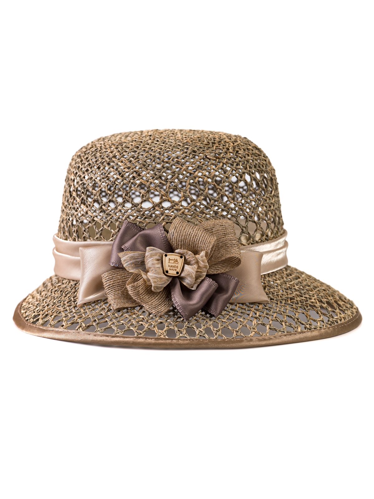 Соломенная шляпка № 26  с ажурным плетением по тулии и полю