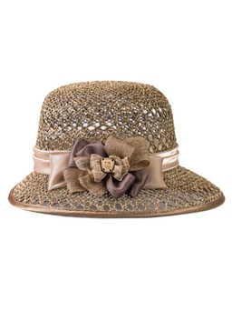 Соломенная шляпка № 26  с ажурным плетением по тулии и полю