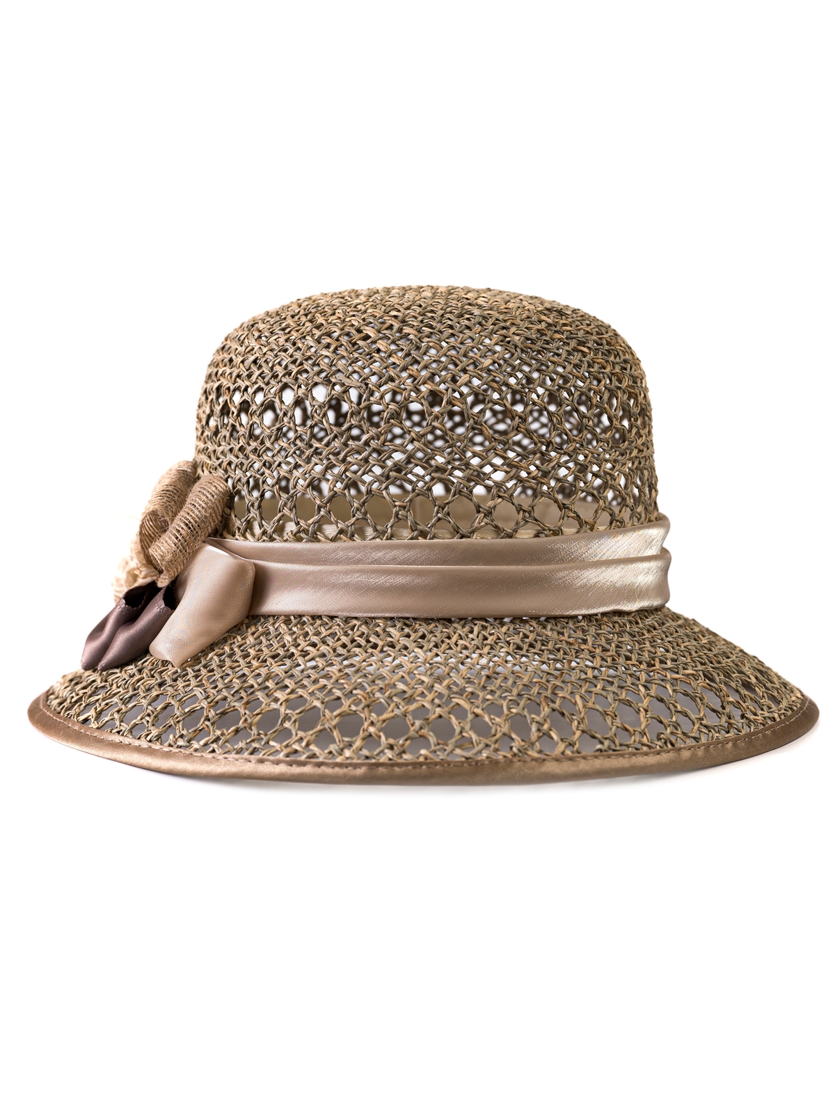 Соломенная шляпка № 26  с ажурным плетением по тулии и полю--1
