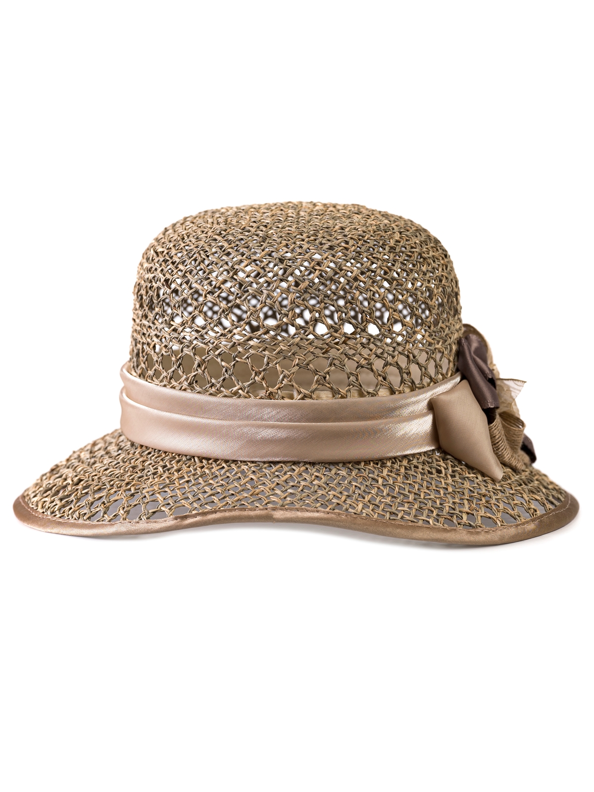 Соломенная шляпка № 26  с ажурным плетением по тулии и полю--2