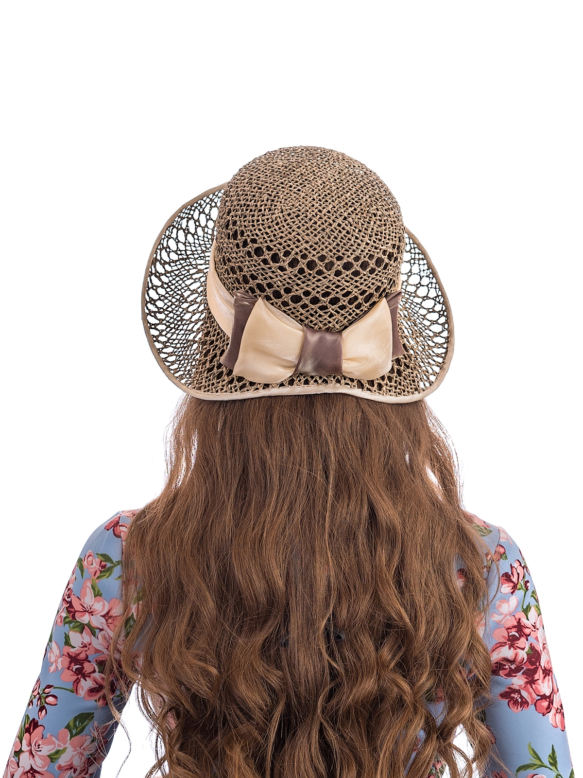 Соломенная шляпка №27 ажурным плетением по полю и тулии--2