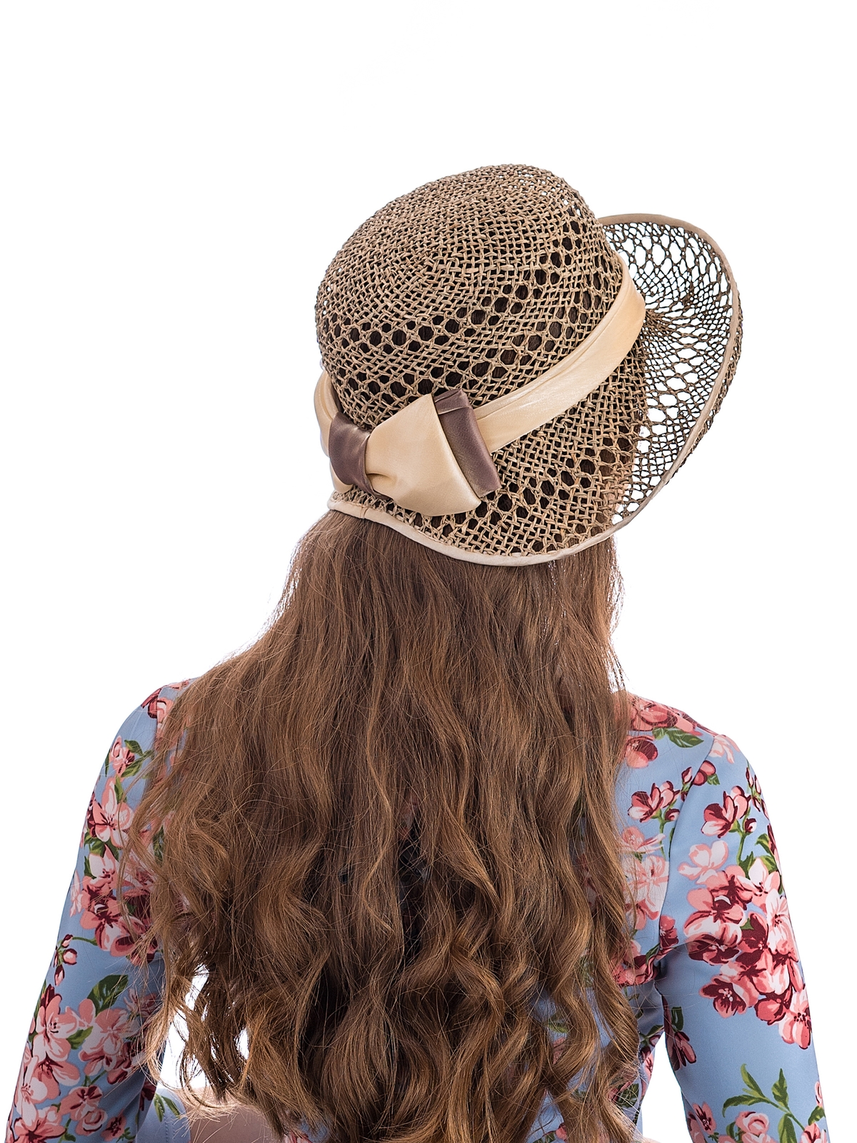 Соломенная шляпка №27 ажурным плетением по полю и тулии--3