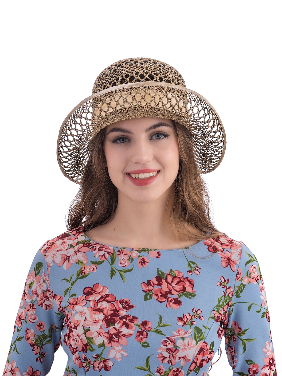 Соломенная шляпка №27 ажурным плетением по полю и тулии--7