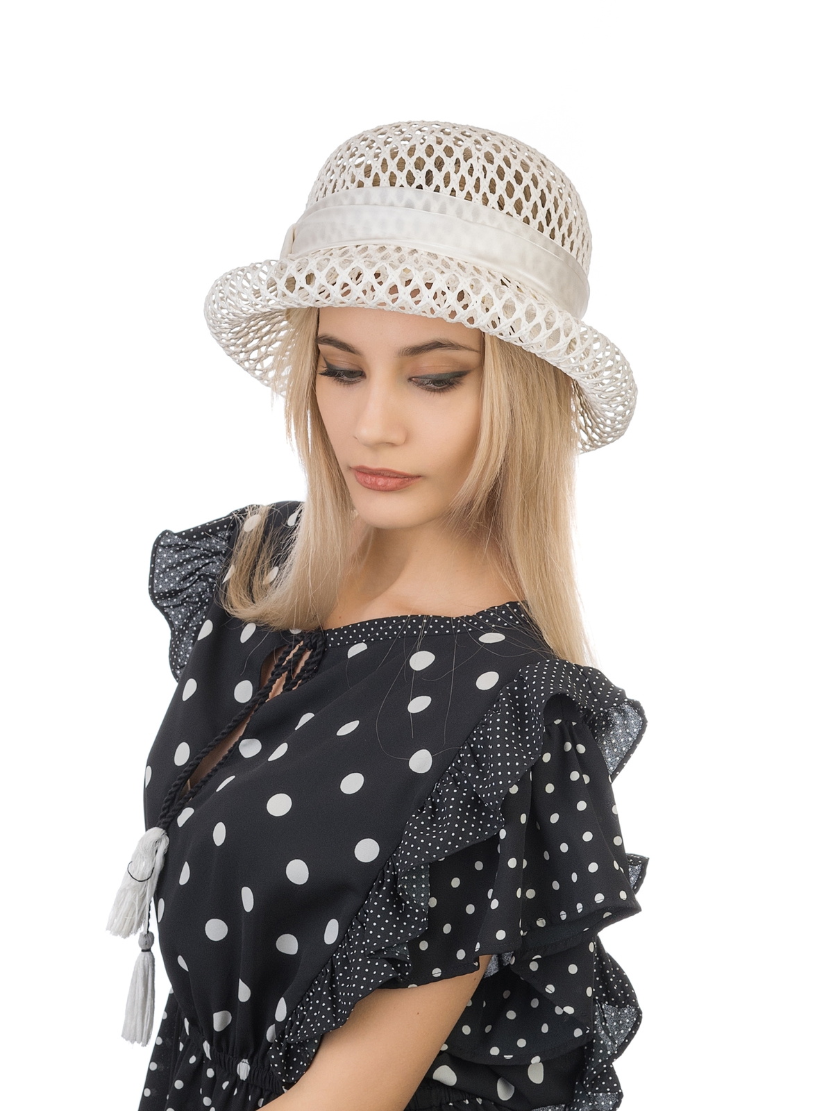 Соломенная шляпка № 320 белый ажур--6