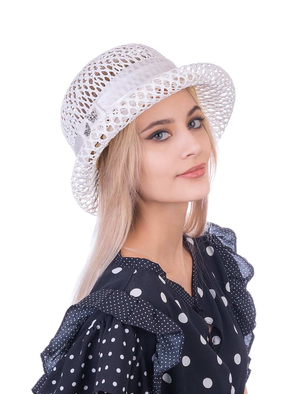 Соломенная шляпка № 320 белый ажур--7