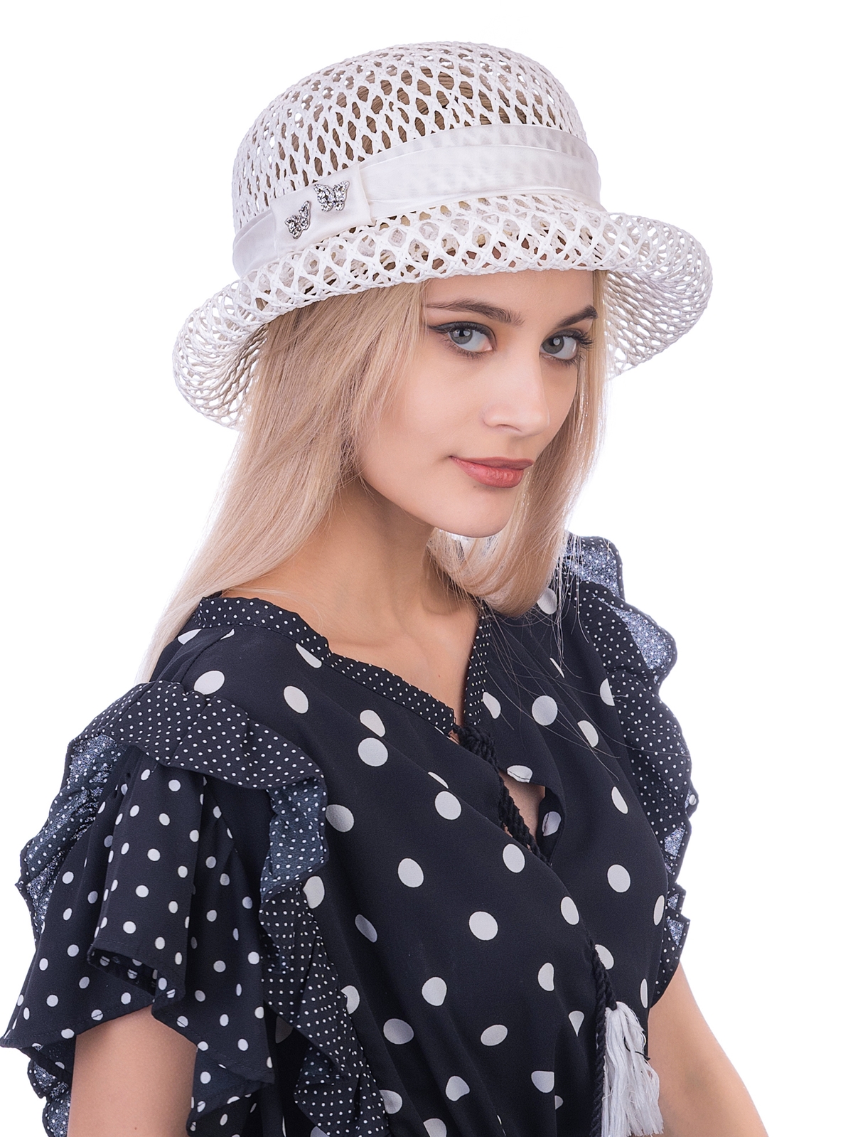 Соломенная шляпка № 320 белый ажур--8