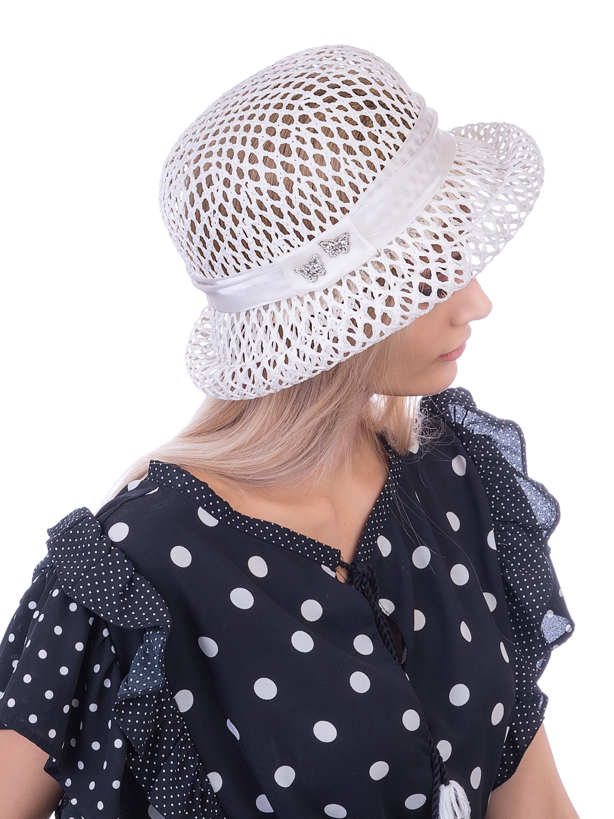 Соломенная шляпка № 320 белый ажур--10