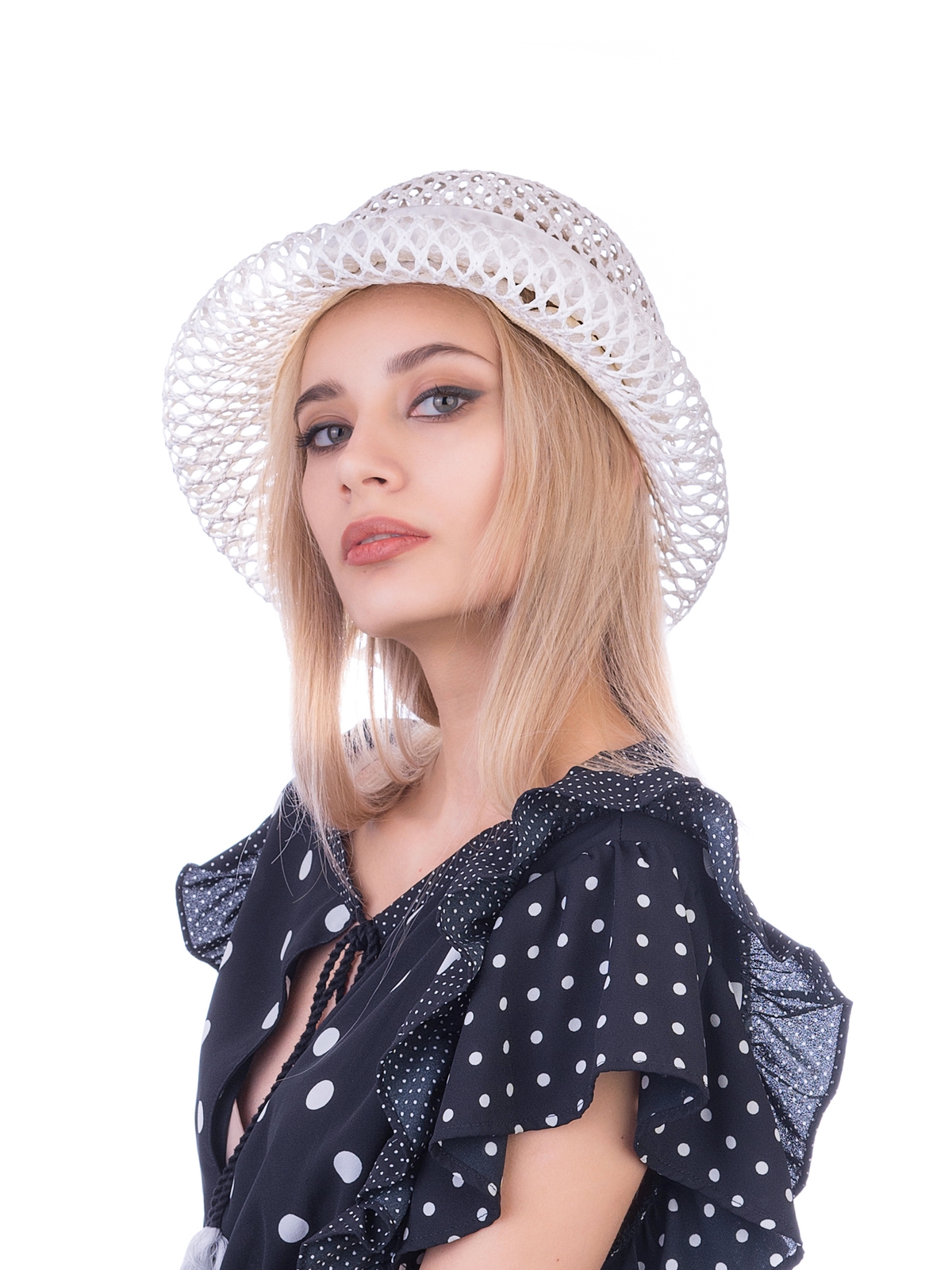 Соломенная шляпка № 320 белый ажур--13