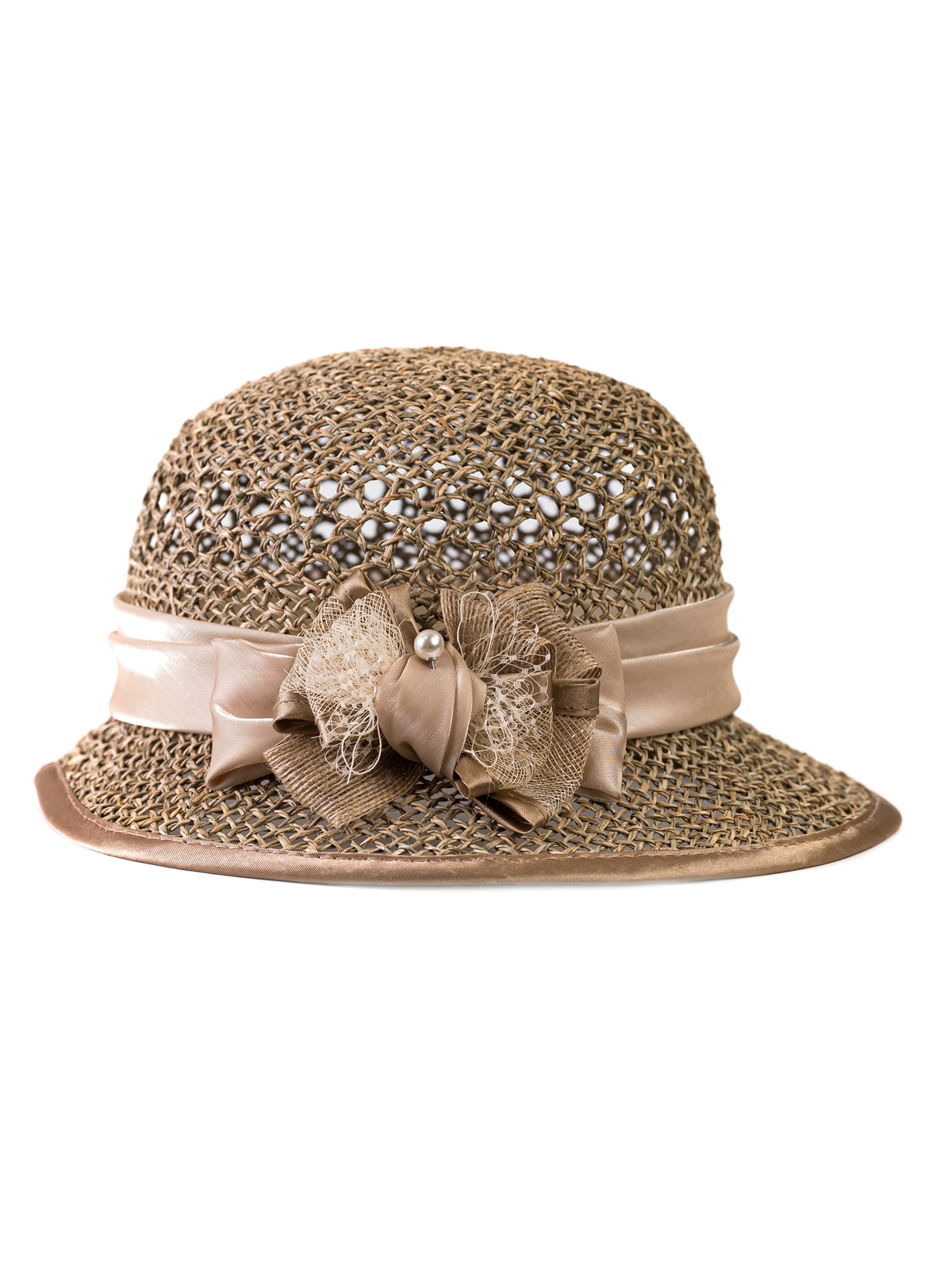 Соломенная шляпка № 39 ажурным плетением по тулии