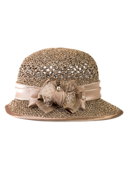 Соломенная шляпка № 39 ажурным плетением по тулии