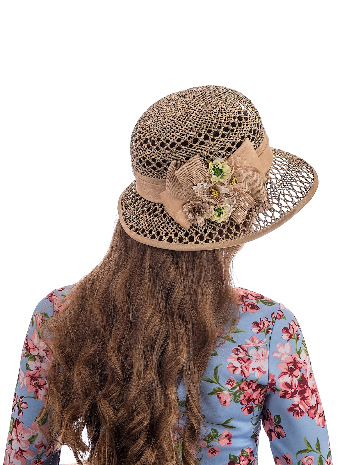 Соломенная шляпка № 39 ажурным плетением по тулии и полю--7