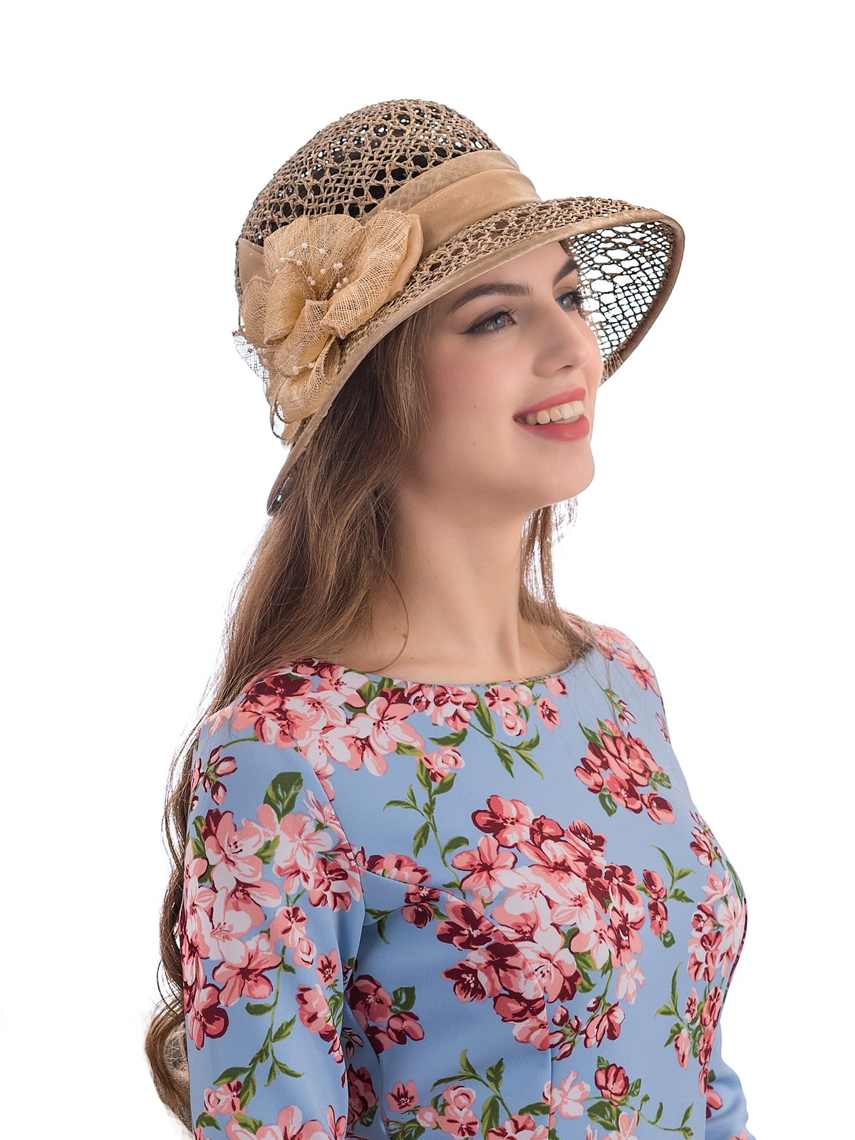 Соломенная шляпка № 39 ажурным плетением по тулии и полю--11