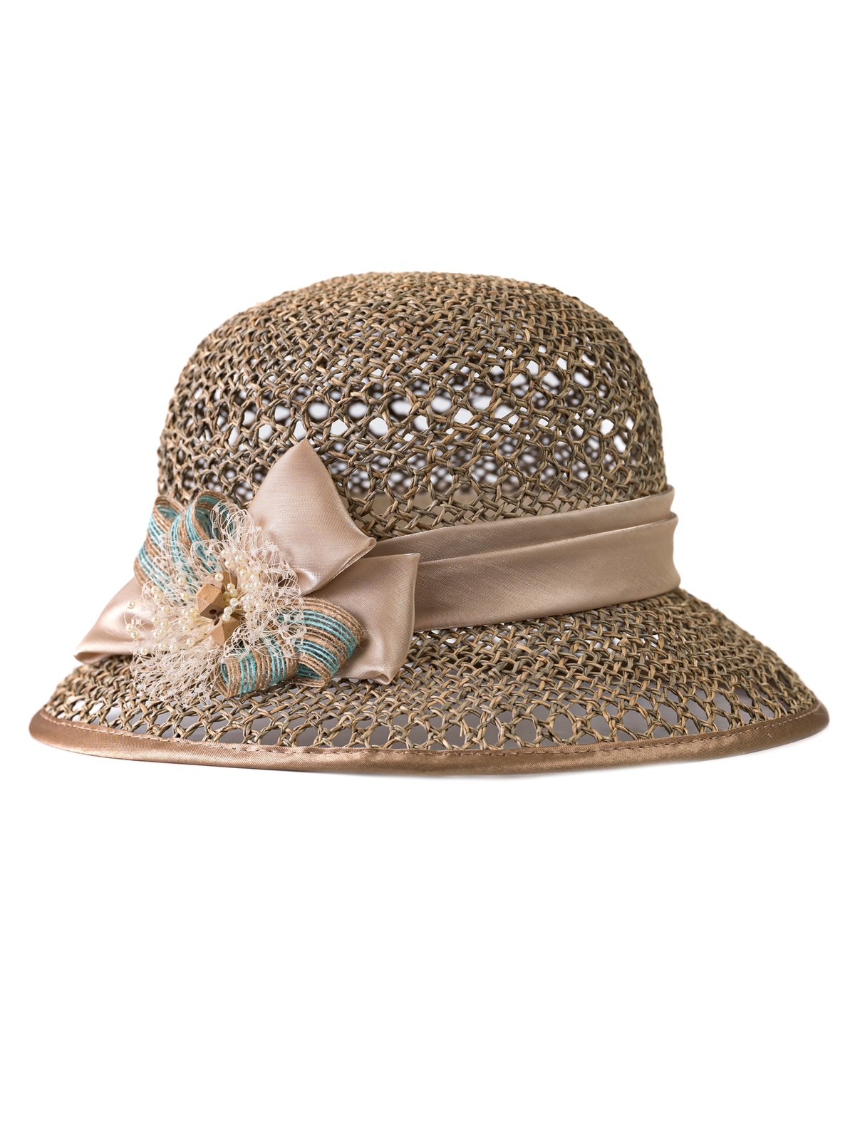 Соломенная шляпка № 39 ажурным плетением по тулии и полю--1