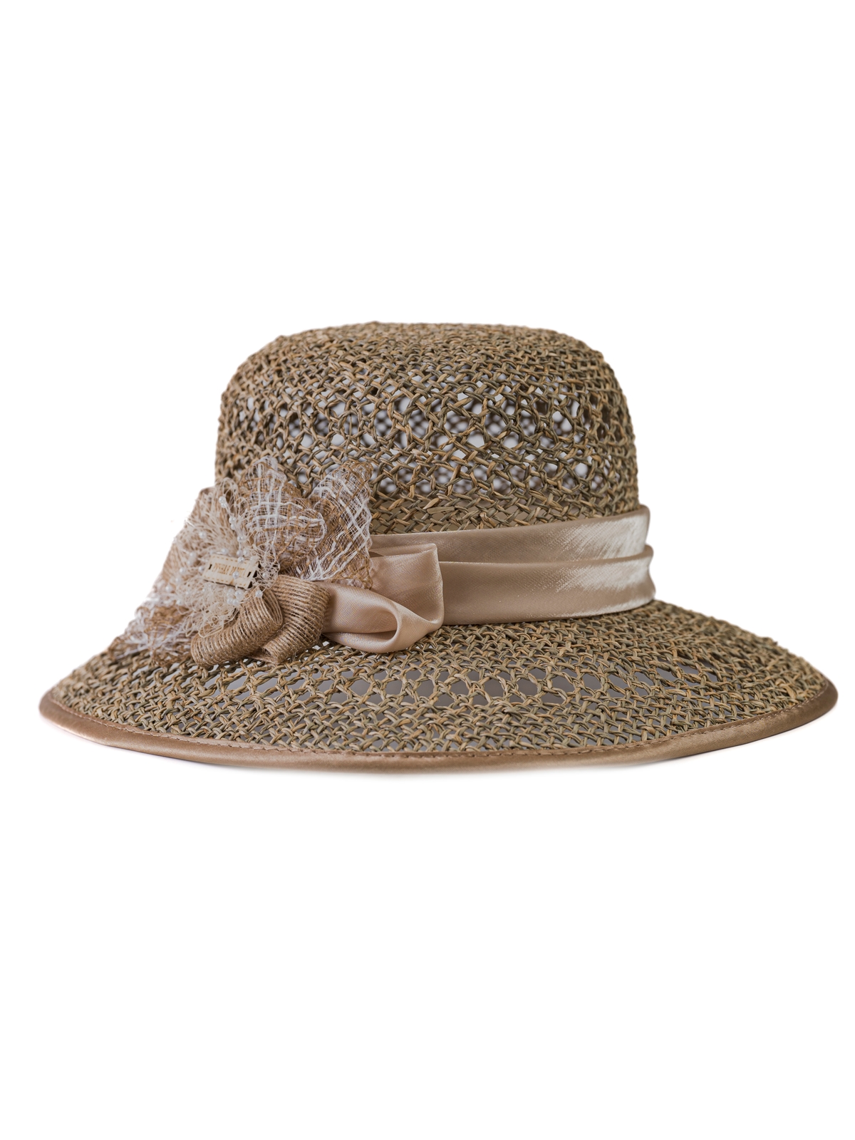Соломенная шляпка №4 с ажуром по тулии и полю--1