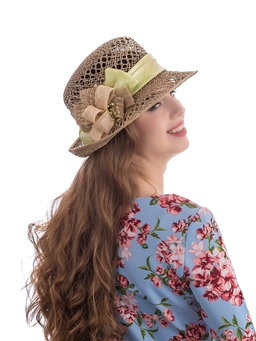 Соломенная шляпка №41с ажуром по полю и тулии--9