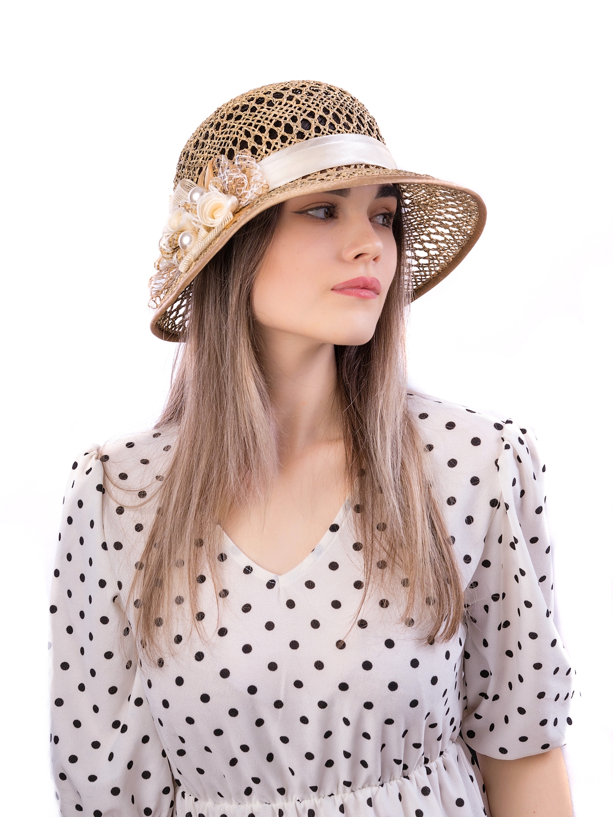 Соломенная шляпка №5 с ажуром по тулии и полю--6