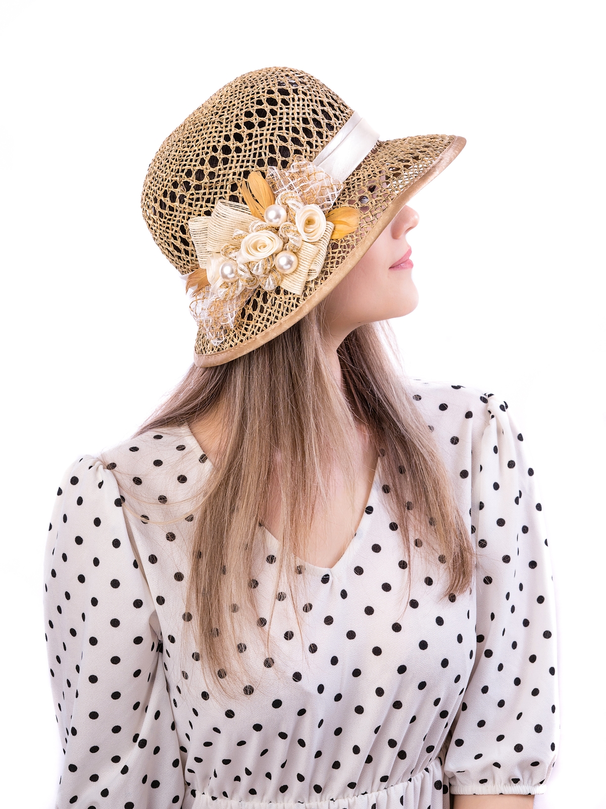 Соломенная шляпка №5 с ажуром по тулии и полю--7