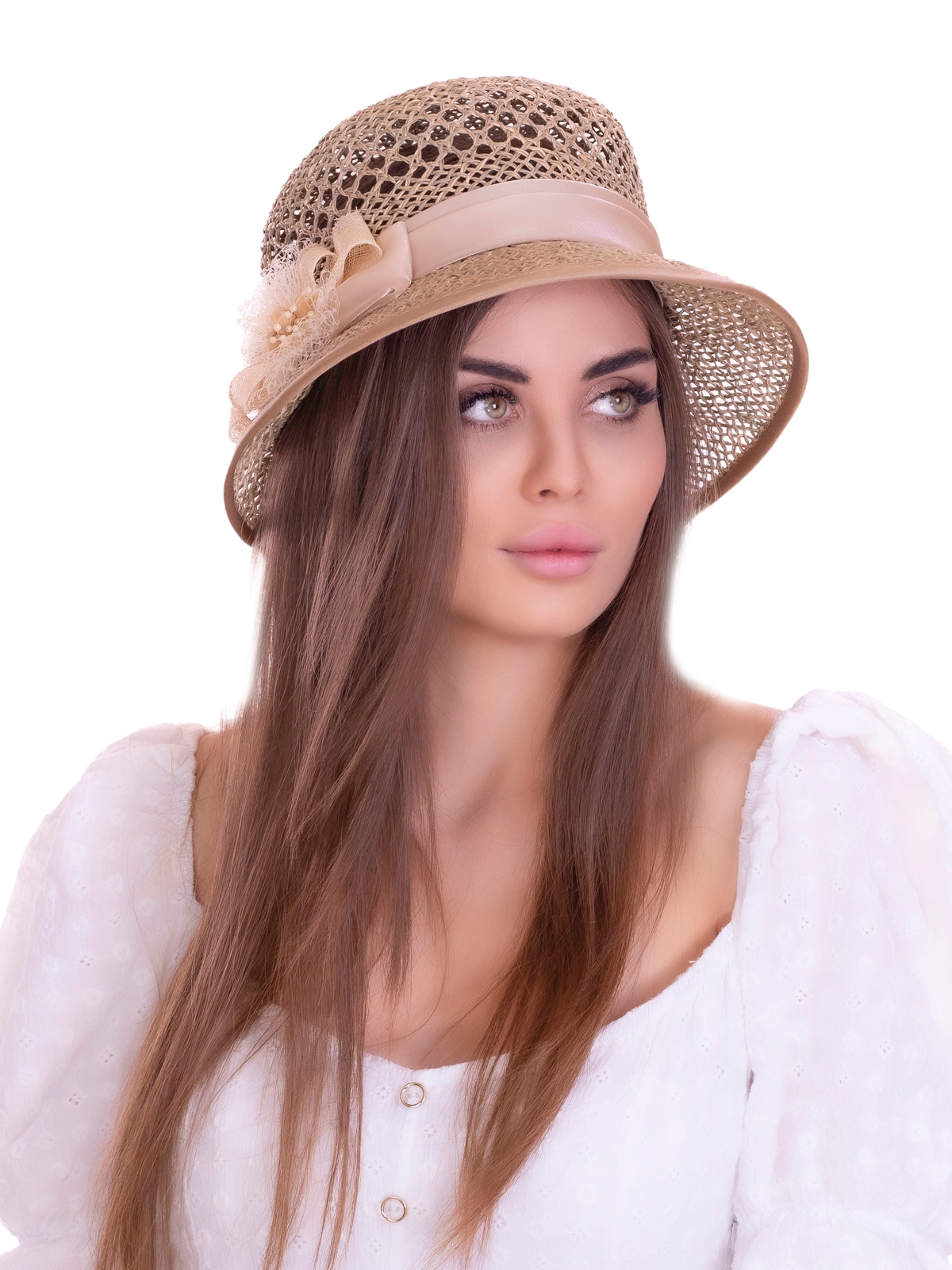 Соломенная шляпка №6с ажуром по тулии --4