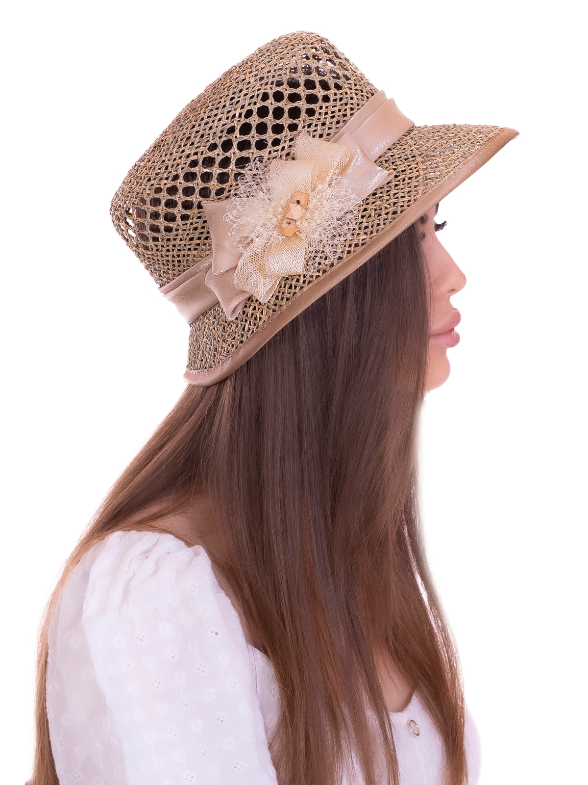 Соломенная шляпка №6с ажуром по тулии --7