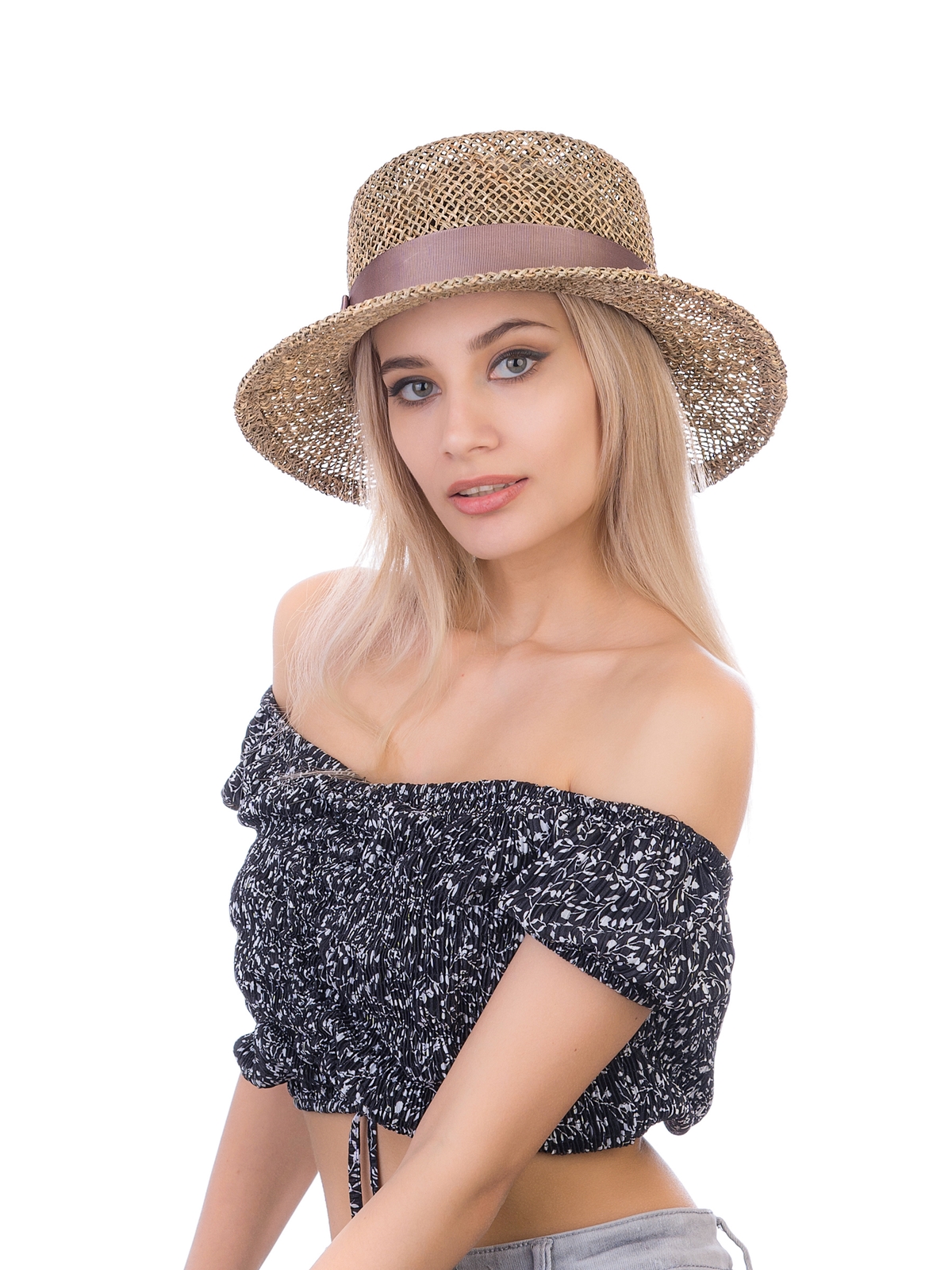 Соломенная шляпка Канотье 904 с плотным плетением--3