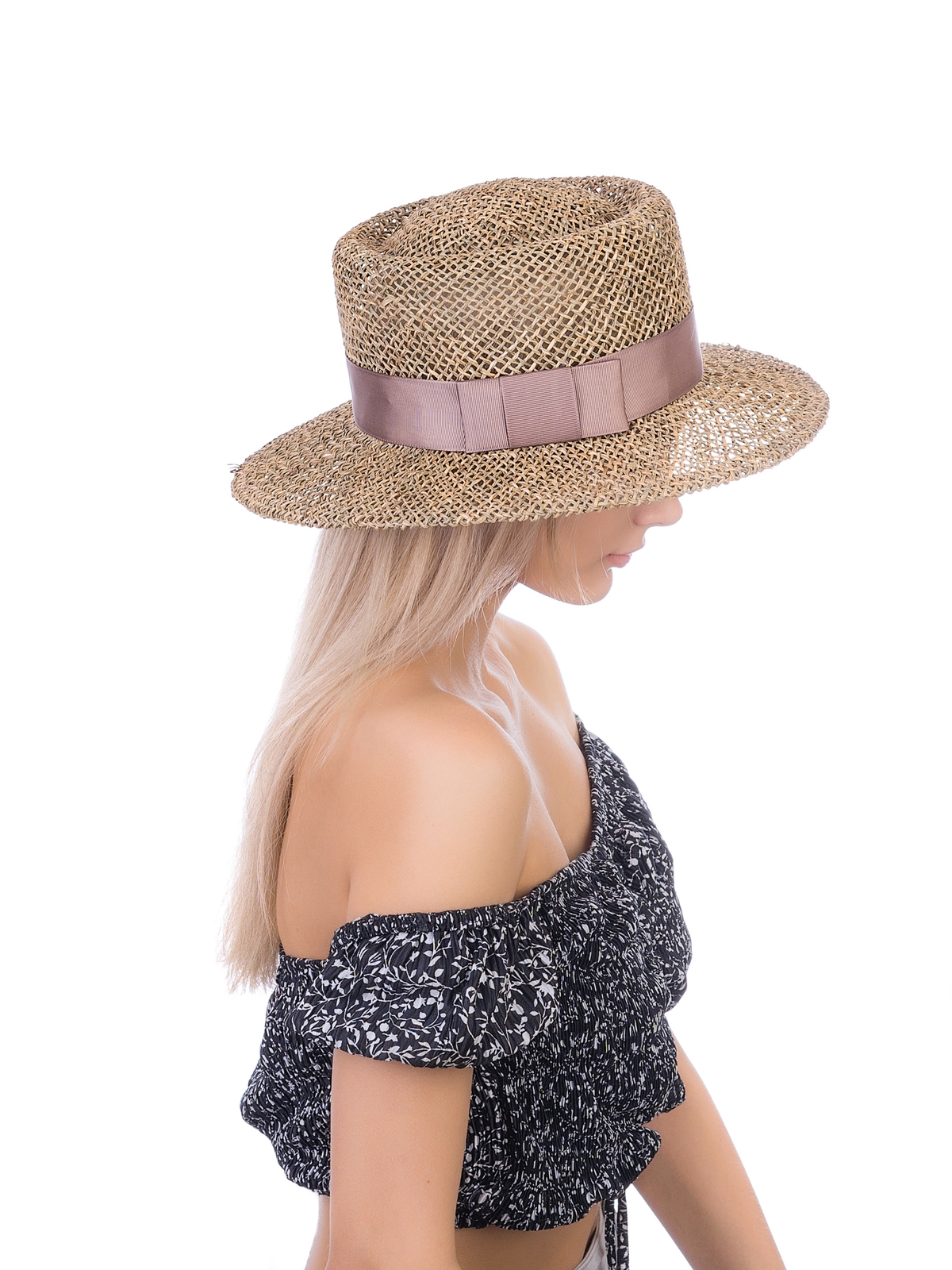 Соломенная шляпка Канотье 904 с плотным плетением--5