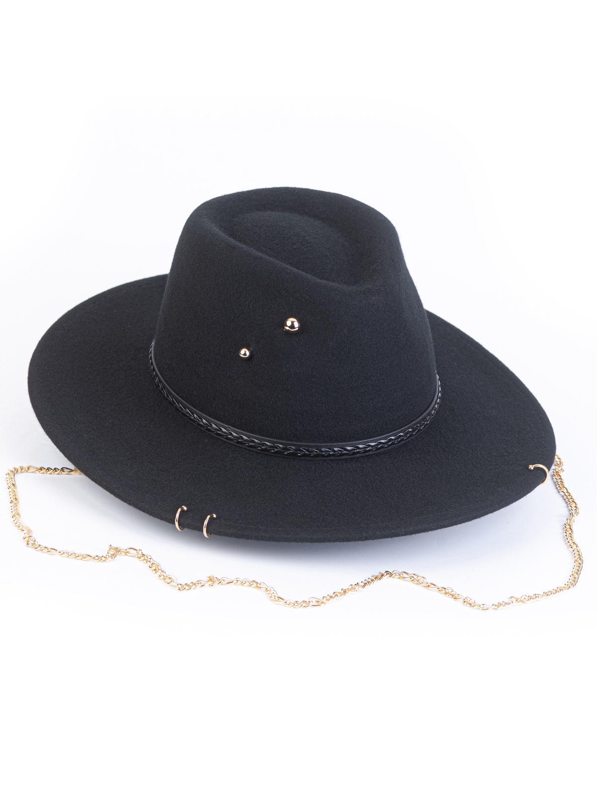 Федора+ - фетровая шерстяная шляпка №54 с цепочкой и брошкой 2 стали