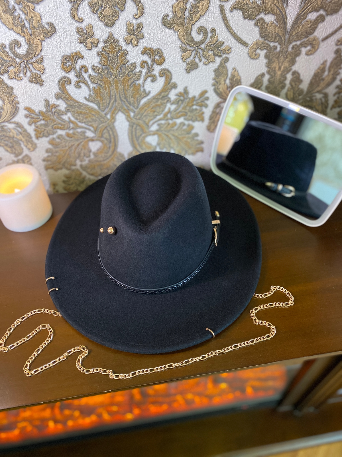 Федора+ - фетровая шерстяная шляпка №54 с цепочкой и брошкой 2 стали--4