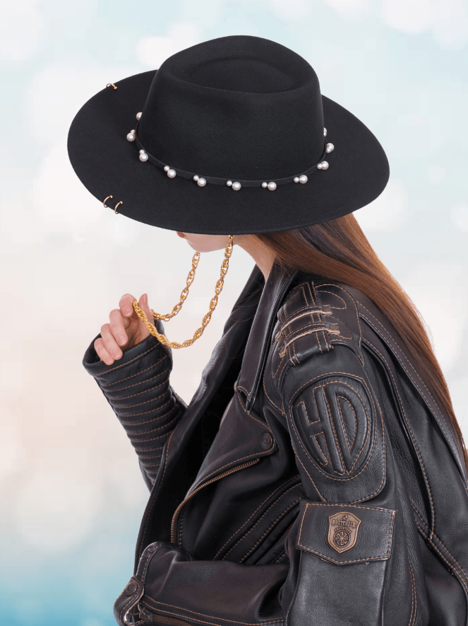 Федора+ - фетровая шерстяная шляпка №54 с цепочкой и брошкой--11