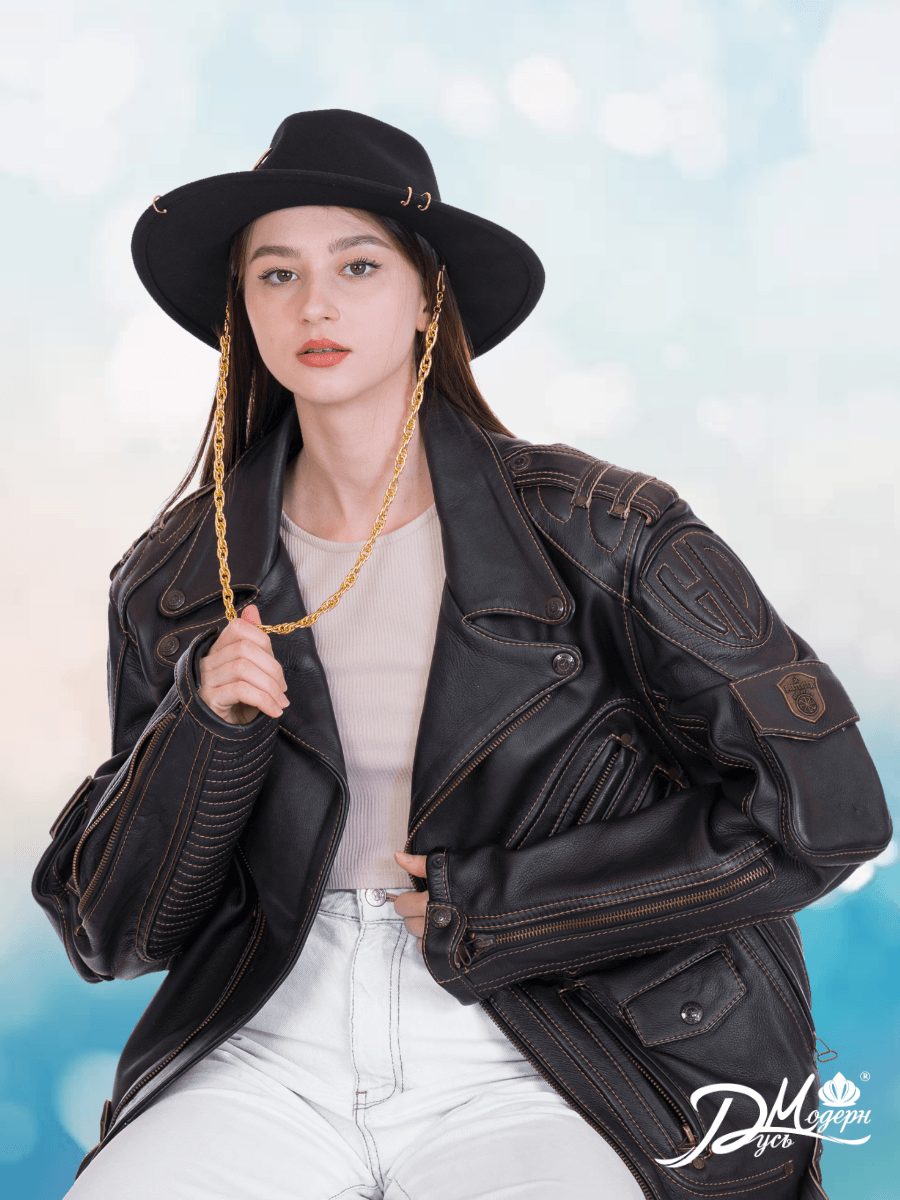 Федора+ - фетровая шерстяная шляпка №54 с цепочкой и брошкой--12