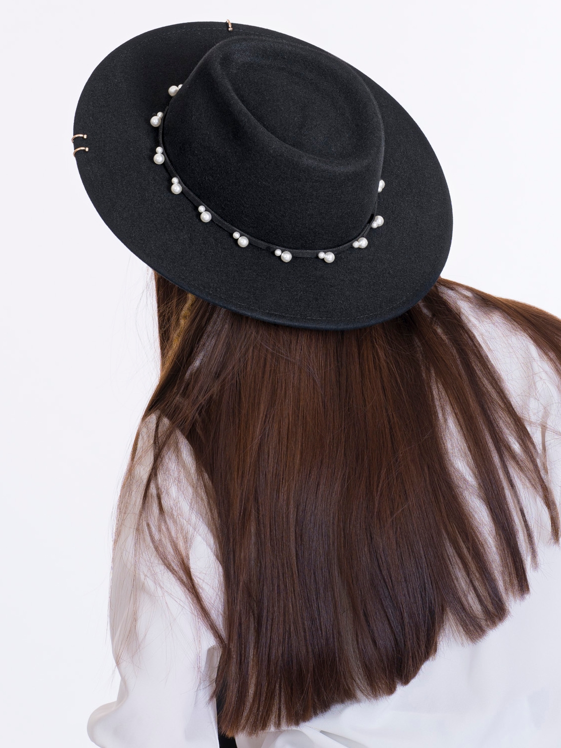 Федора+ - фетровая шерстяная шляпка №54 с цепочкой и брошкой--2
