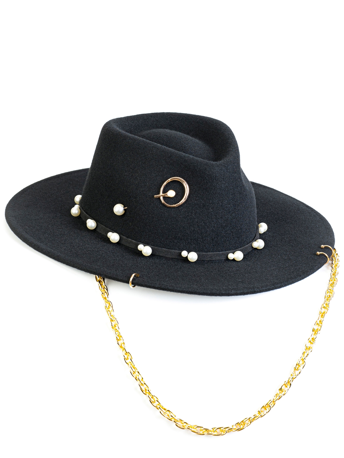 Федора+ - фетровая шерстяная шляпка №54 с цепочкой и брошкой