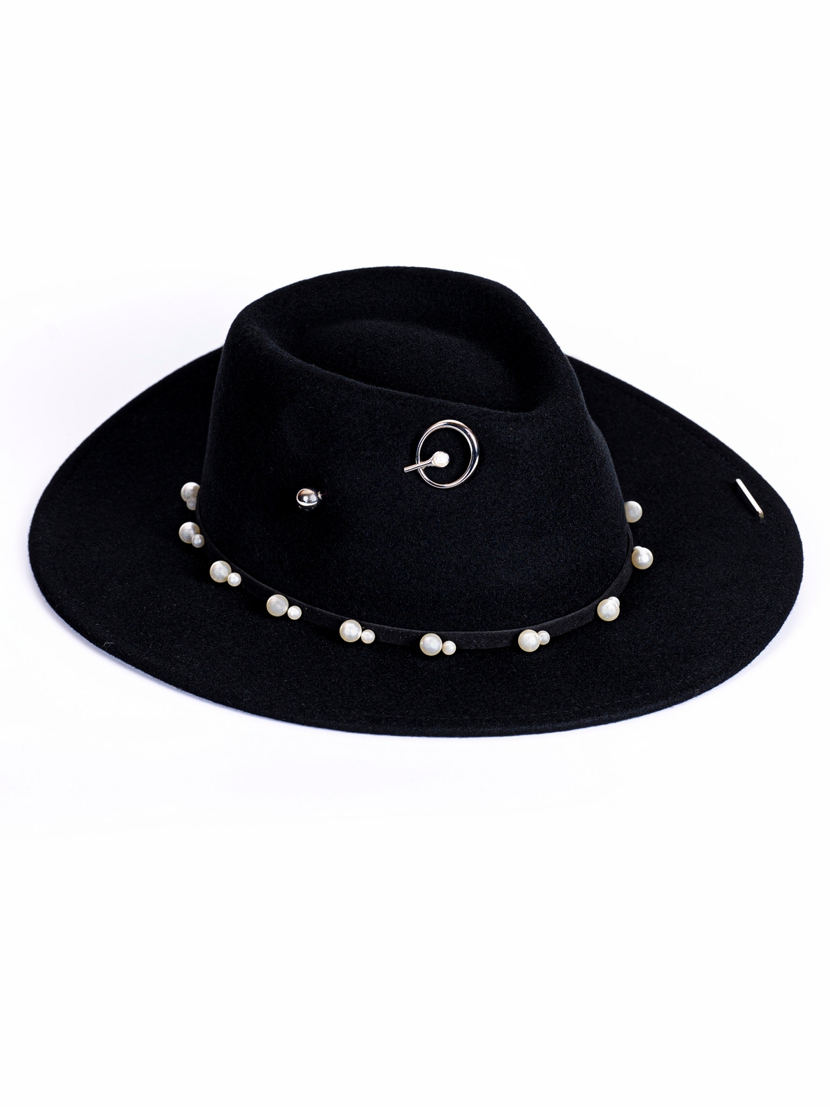 Федора+ - фетровая шерстяная шляпка №54 жемчуг с цепочкой и брошкой