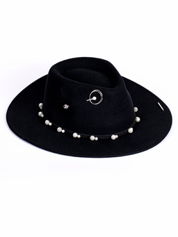 Федора+ - фетровая шерстяная шляпка №54 жемчуг с цепочкой и брошкой